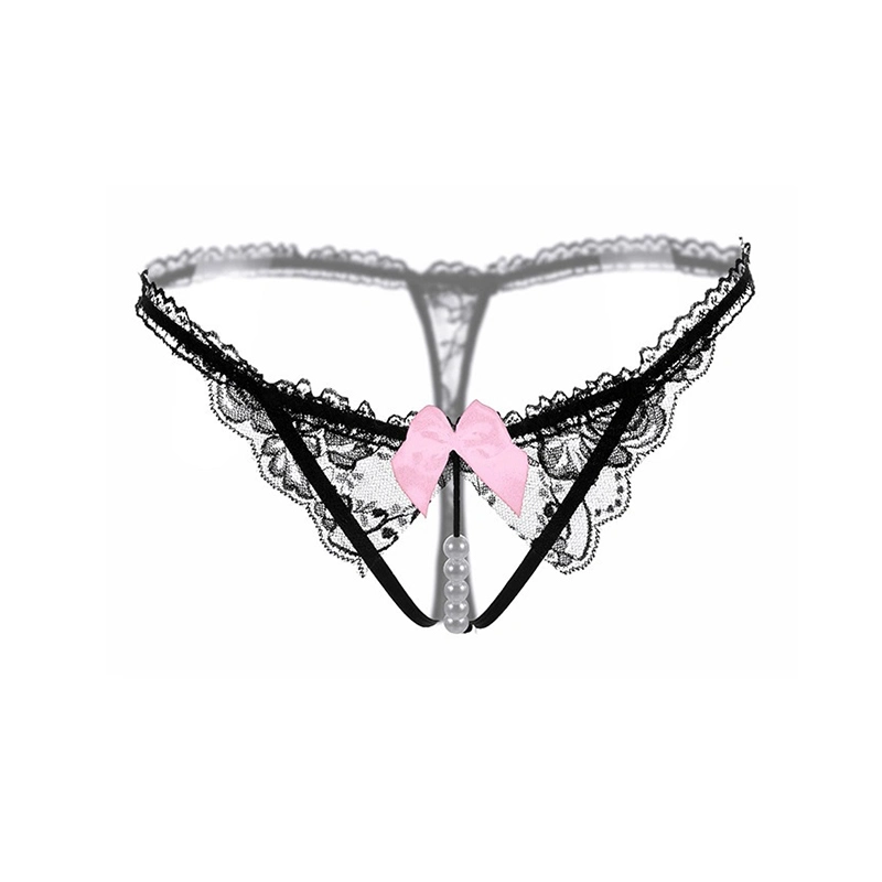 Hot Ladies Sexy Panties Crotchless Pearl Girly Lingerie Cute Bow Hollowed Lace Women&prime; S Thongs