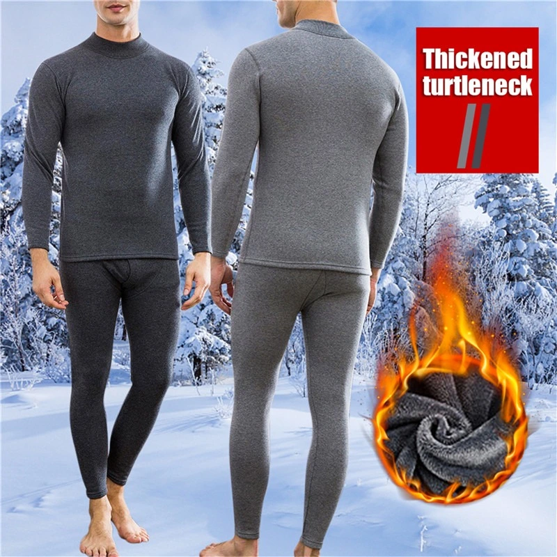 Men Winter Thermos Clothing Long Sleeves Fleece Underwear Set Male Men Think Clothes High Neck Thermal Underwear