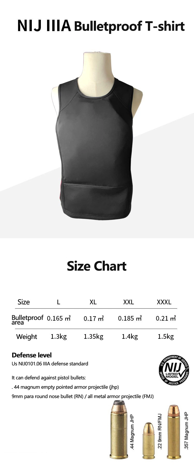 Nij Iiia Bulletproof Comfortable T-Shirt Ultra Thin Undershirt Covert Body Armor Bullet Proof Vest
